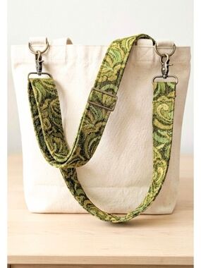 Handmade Green Floral Brocade Adjustable Bag STRAP– 48" Max Length